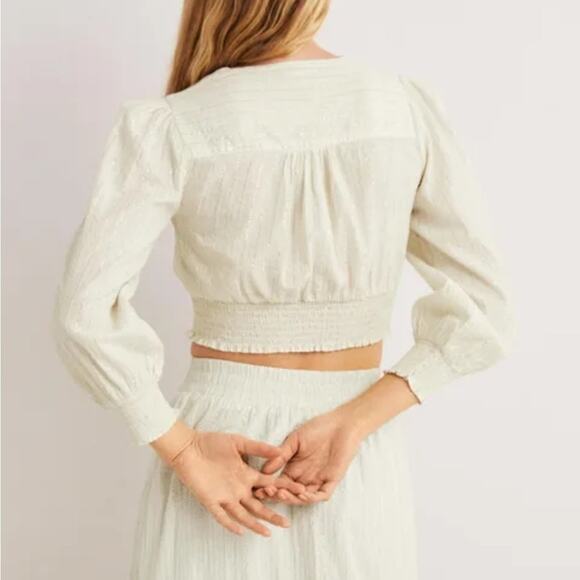 Boden Lurex Smocked Crop Top Ivory Crinkle NEW - Picture 9 of 9